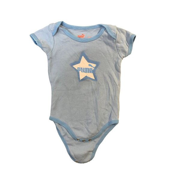 Puma Baby Infant Size 3 months Light Blue Short Sleeve 1 piece bodysuit Logo tsh - Picture 1 of 3